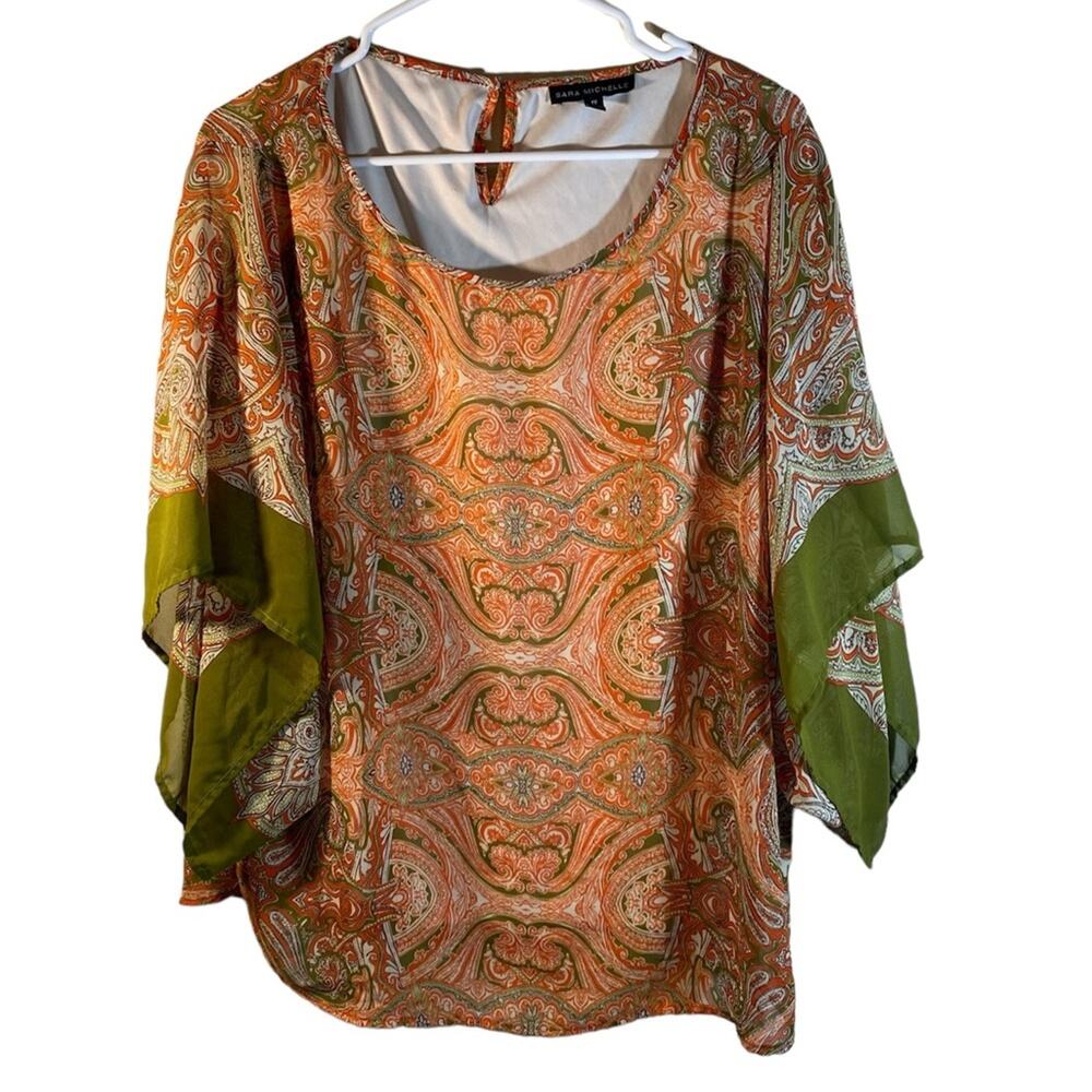 Sara Michelle Orange Green Top Size 1X
